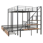 Full Over Twin-Twin Triple Bunk Bed With Drawers And Staircase - Black - R&R Furniture Gallery (Fountain Valley, CA)