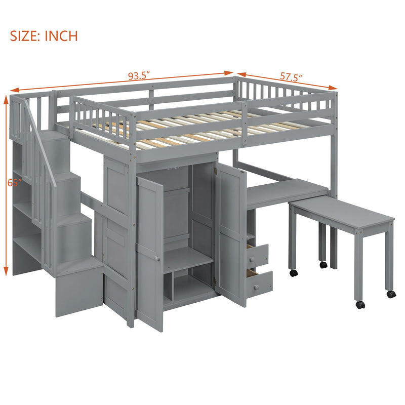 Loft Bed With Stairs, Bookshelf, Drawers, Desk & Wardrobe, Space Saving Multifunctional Furniture - R&R Furniture Gallery (Fountain Valley, CA)