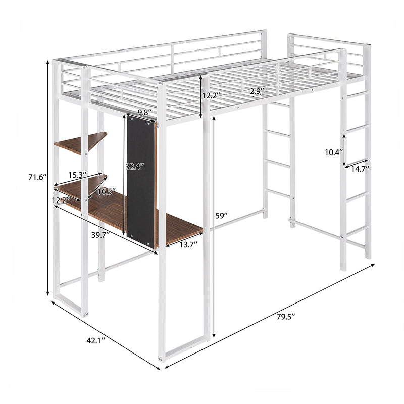 Hearth & Haven - Twin Metal Loft Bed With 2 Shelves And One Desk - White - R&R Furniture Gallery (Fountain Valley, CA)