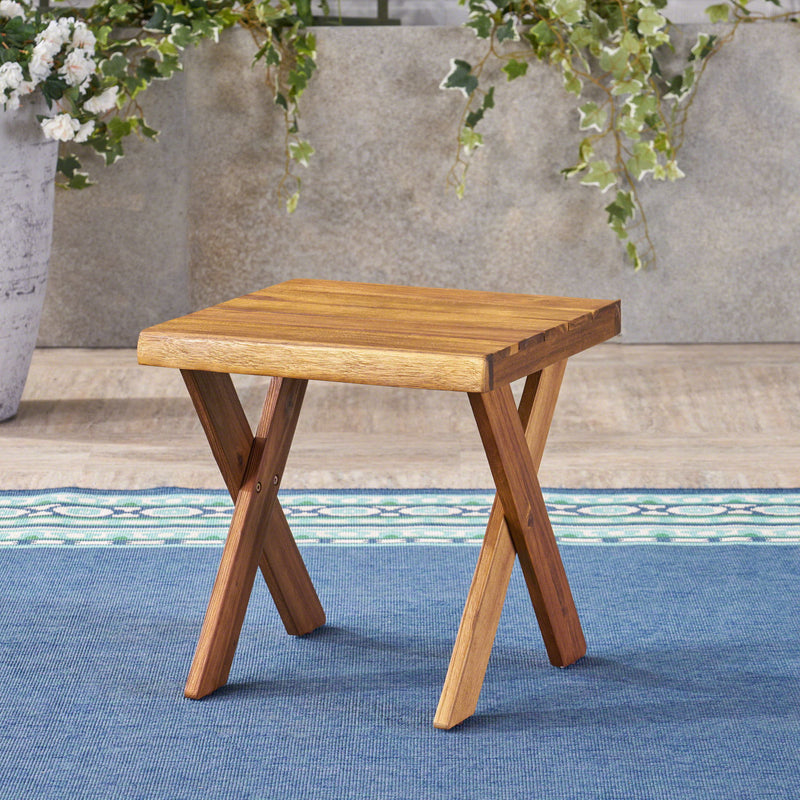 Passion - Outdoor Side Table With Cross Base And Slatted Top - Teak - R&R Furniture Gallery (Fountain Valley, CA)
