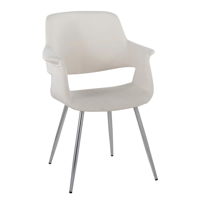 Set of two Lumi Source vintage flair art deco accent chairs with chrome legs in yellow, black, blue, or cream upholstery.