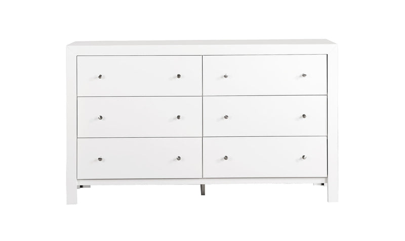 Elegant transitional dresser by Glory Furniture featuring sleek design and multiple drawers for stylish storage in a modern bedroom.