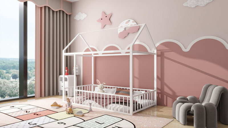 Metal Bed House Bed Frame With Fence - R&R Furniture Gallery (Fountain Valley, CA)