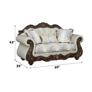 Pierce - Loveseat With 3 Pillows - Beige Fabric & Cherry - R&R Furniture Gallery (Fountain Valley, CA)