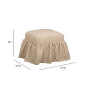 Gertrude yellow linen upholstered ottoman with skirted design by TOV Furniture, showing soft fabric and stylish home decor.