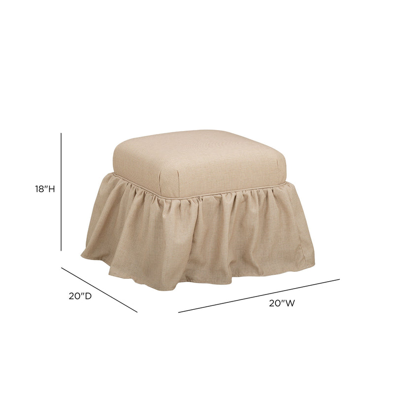 Gertrude yellow linen upholstered ottoman with skirted design by TOV Furniture, showing soft fabric and stylish home decor.