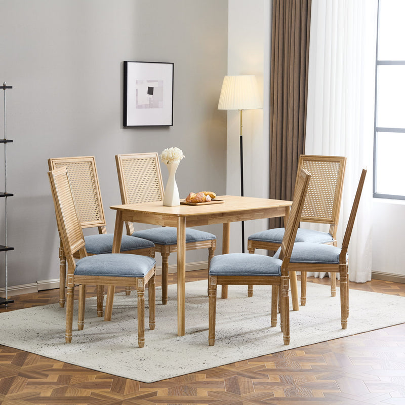 French Country Dining Chair With Rectangular Cane Backrest And Smooth Upholstered Seating - R&R Furniture Gallery (Fountain Valley, CA)