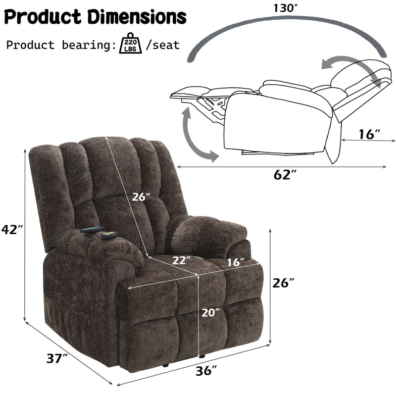 Power Motion Recliner With Lift Heating Massage Function - Brown