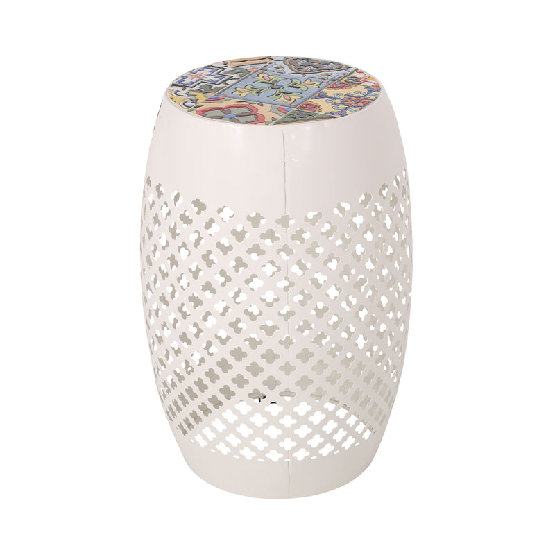 Noble House Roswell outdoor side table with mosaic tile top, weather-resistant design, perfect for patio or garden decor.