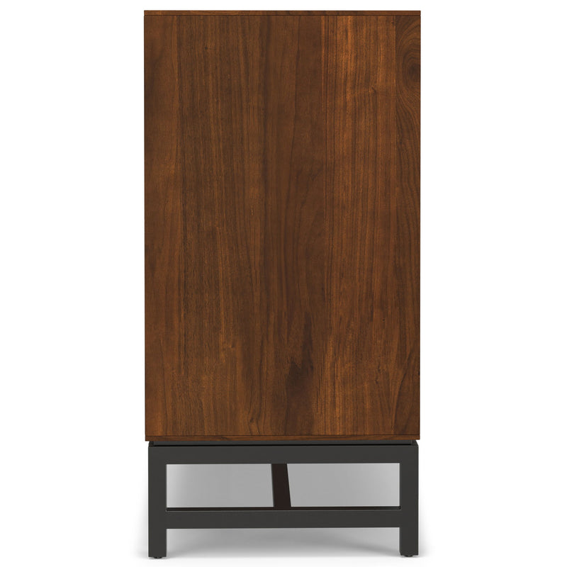 Modern industrial Banting sideboard by Simpli-Home with centre drawers, in oak or walnut finish, featuring sleek storage cabinet design.