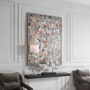 Hand-painted canvas art by Uttermost featuring an Organized Chaos design in pearl silver tones.