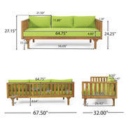 Noble House Claremont 3-seater teak acacia wood daybed sofa with water-resistant cushions, ideal for outdoor lounging.