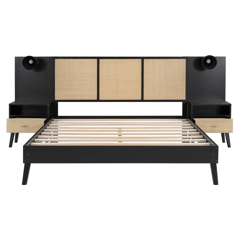 Bed Frame With 2 Nightstands Elegant Design With Lamps - R&R Furniture Gallery (Fountain Valley, CA)