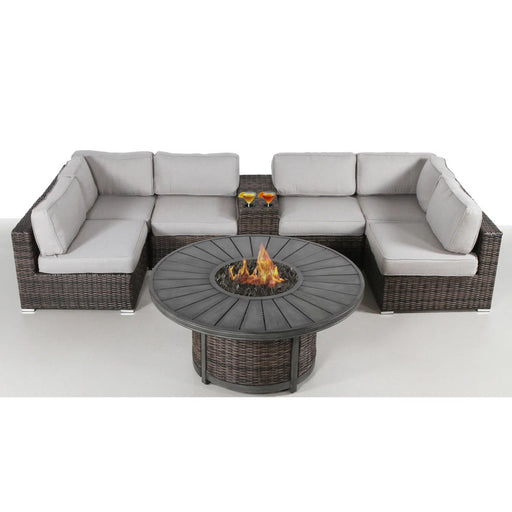 All Weather 4 Person Patio Sofa Set With Fire Pit And Side Table Rustproof - Brown - R&R Furniture Gallery (Fountain Valley, CA)