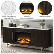 Clayten - Server With Marble Top & Fireplace - White & Espresso - R&R Furniture Gallery (Fountain Valley, CA)