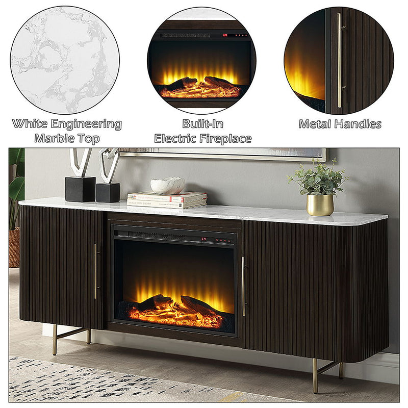 Clayten - Server With Marble Top & Fireplace - White & Espresso - R&R Furniture Gallery (Fountain Valley, CA)