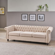 Noble House Chesterfield style 3-seater sofa with deep button tufting and classic stationary design in rich upholstery.