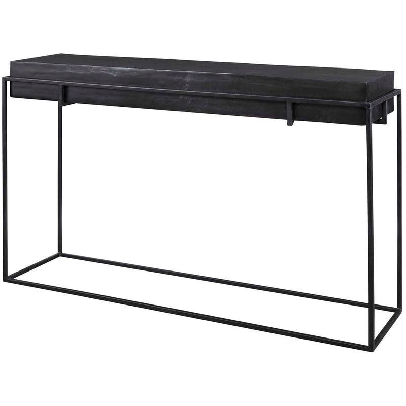 Uttermost Telone modern console table with sleek metal frame and wooden top, ideal for contemporary living or entryway decor.