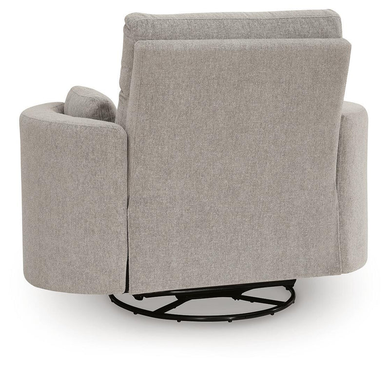 Benchcraft ModMax Luxe swivel glider power recliner in Flint fabric with a modern design and plush cushioning.