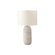 Cream resin transitional table lamp by 8th Street with a sleek, modern design and a smooth, rounded base.