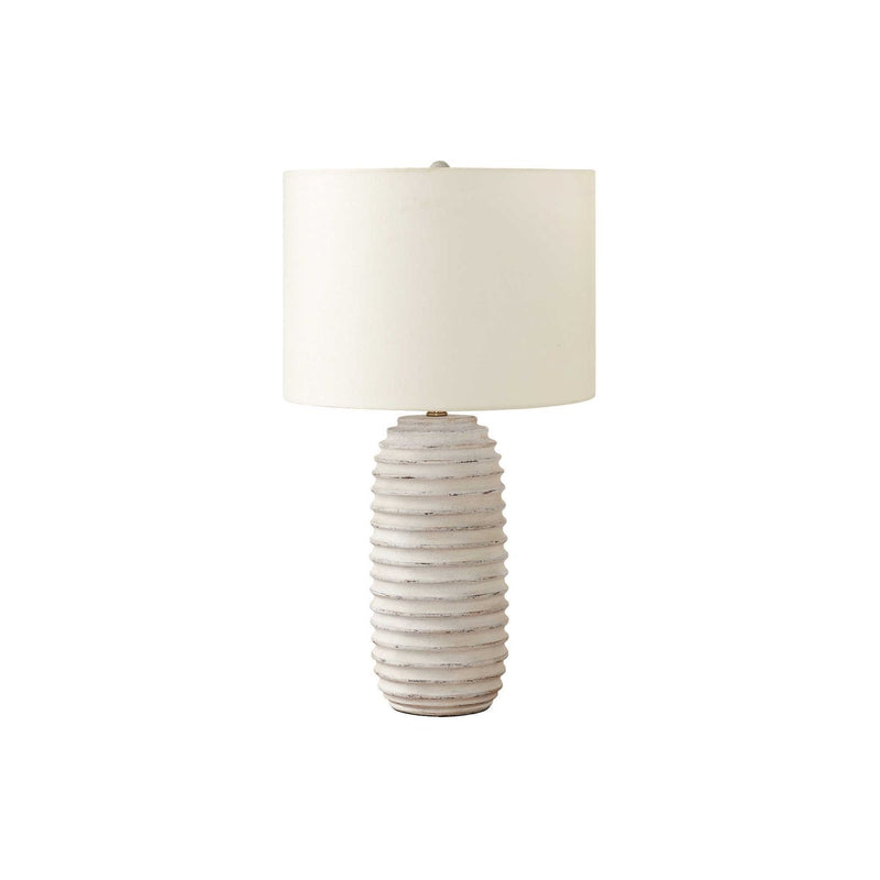 Cream resin transitional table lamp by 8th Street with a sleek, modern design and a smooth, rounded base.