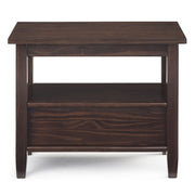 Handcrafted Warm Shaker coffee table by Simpli-Home with a smooth wooden surface and sturdy legs, ideal for living room decor.