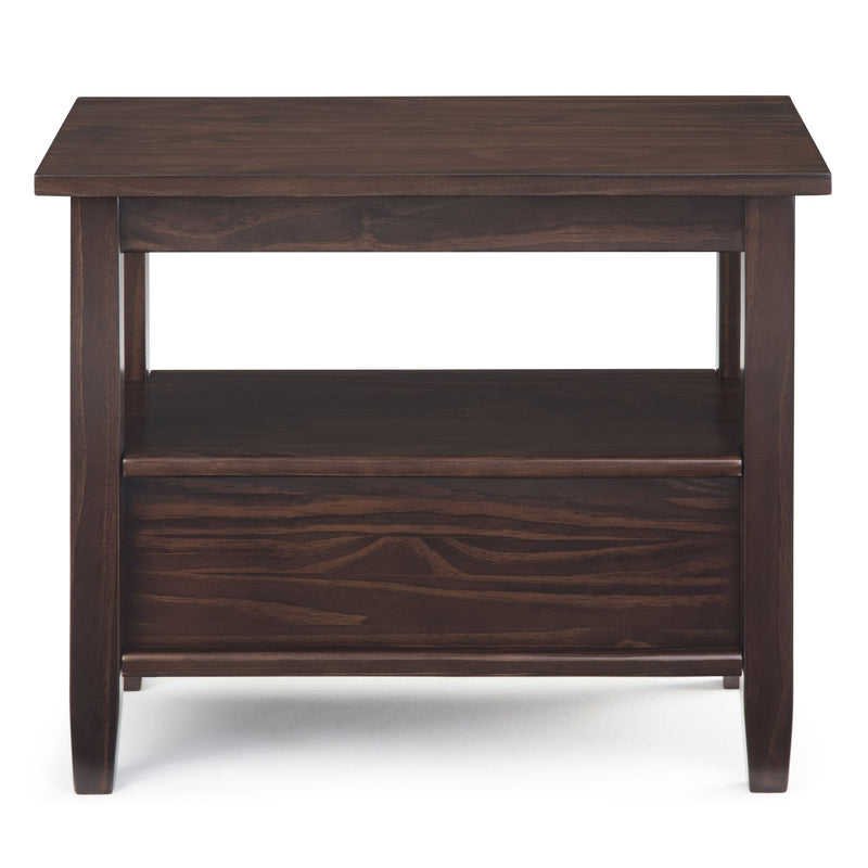 Handcrafted Warm Shaker coffee table by Simpli-Home with a smooth wooden surface and sturdy legs, ideal for living room decor.