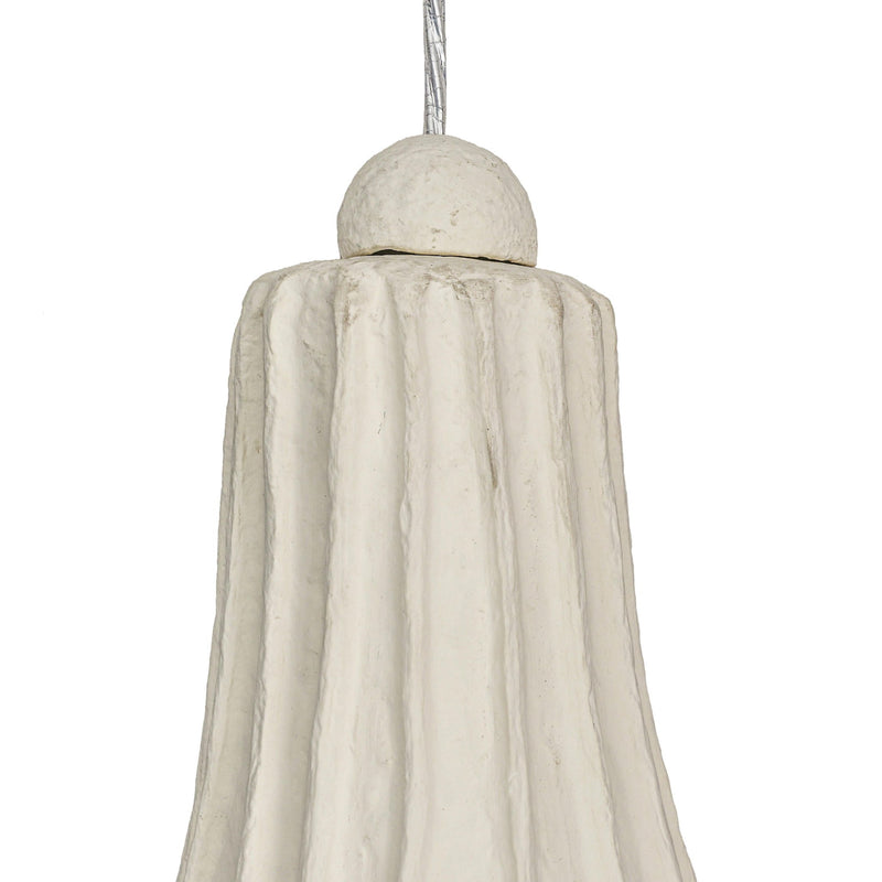 TOV Furniture Looma cotton mache pendant lamp in off-white hanging ceiling light with woven texture and modern design.