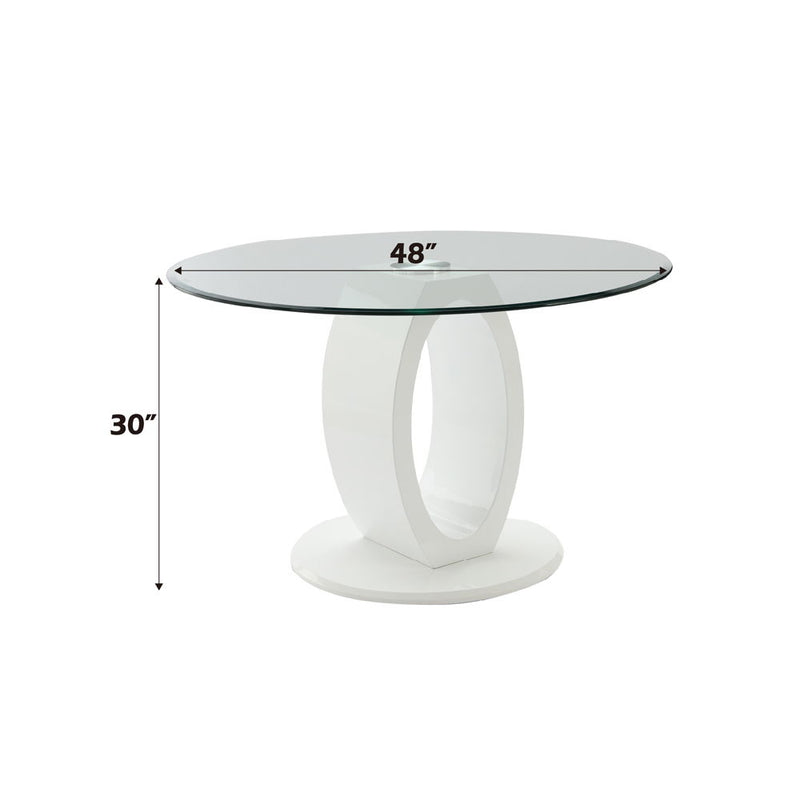 Larry - Glass Top Round Dining Table - White High Gloss - R&R Furniture Gallery (Fountain Valley, CA)