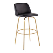 Pair of Lumi Source Toriano contemporary fixed height barstools with swivel seats and round footrests, set of two.