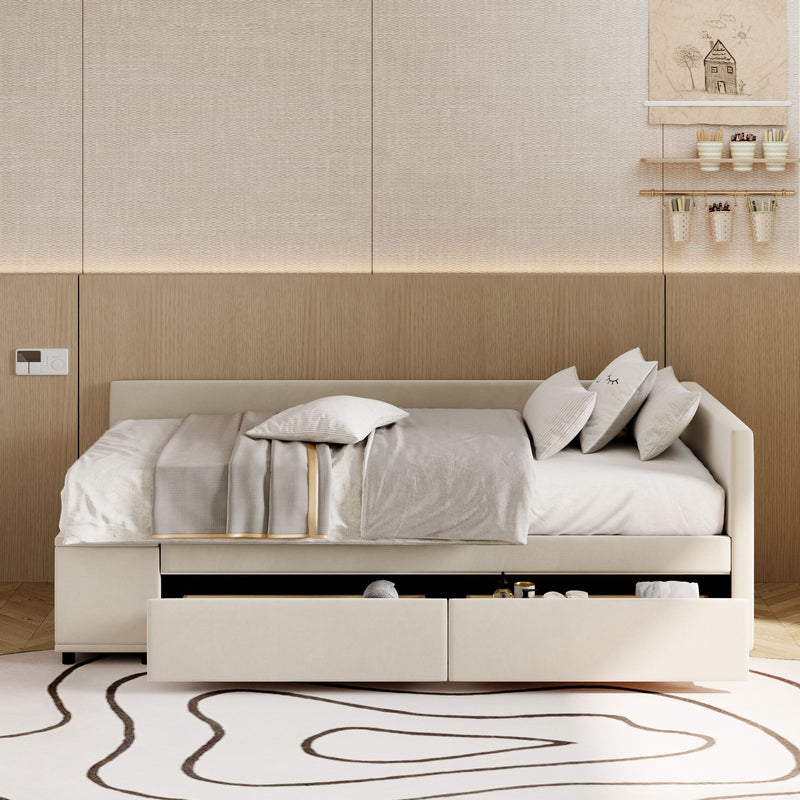 L Shaped Upholstered Platform Bed With Storage And Drawers - R&R Furniture Gallery (Fountain Valley, CA)