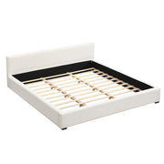 Elegant upholstered bed with wide edge frame and soft fabric in a neutral color, by Noble House.