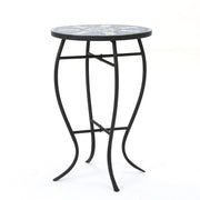 Outdoor Round Side Table With Mosaic Style Top And Curved Iron Legs - Blue / Matte Black - R&R Furniture Gallery (Fountain Valley, CA)
