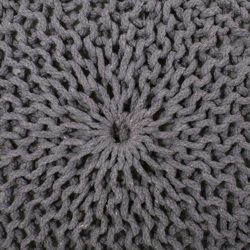 Hazel - Modern Knitted Cotton Yarn Round Pouf With Eco Friendly Pet Fibers - Dark Gray