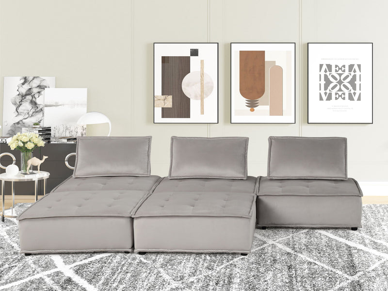 Lilola Home Anna modular sofa in a stationary sectional arrangement with plush cushions and modern design in neutral fabric.