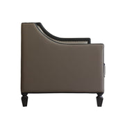 House Beatrice - Loveseat With 3 Pillows - Tan Synthetic Leather , Black Synthetic Leather & Charcoal - R&R Furniture Gallery (Fountain Valley, CA)
