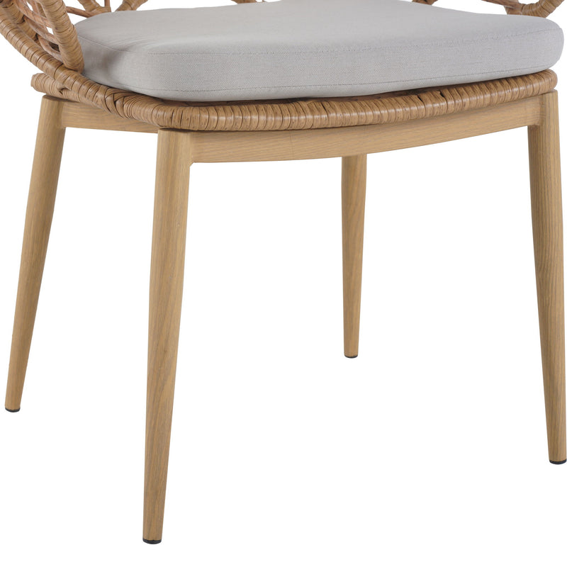 Kirk - Outdoor Wicker Peacock Shape Papasan Style Chair, Teak Finished Leg (Set of 2) - Beige / Light Brown / Light Teak - R&R Furniture Gallery (Fountain Valley, CA)