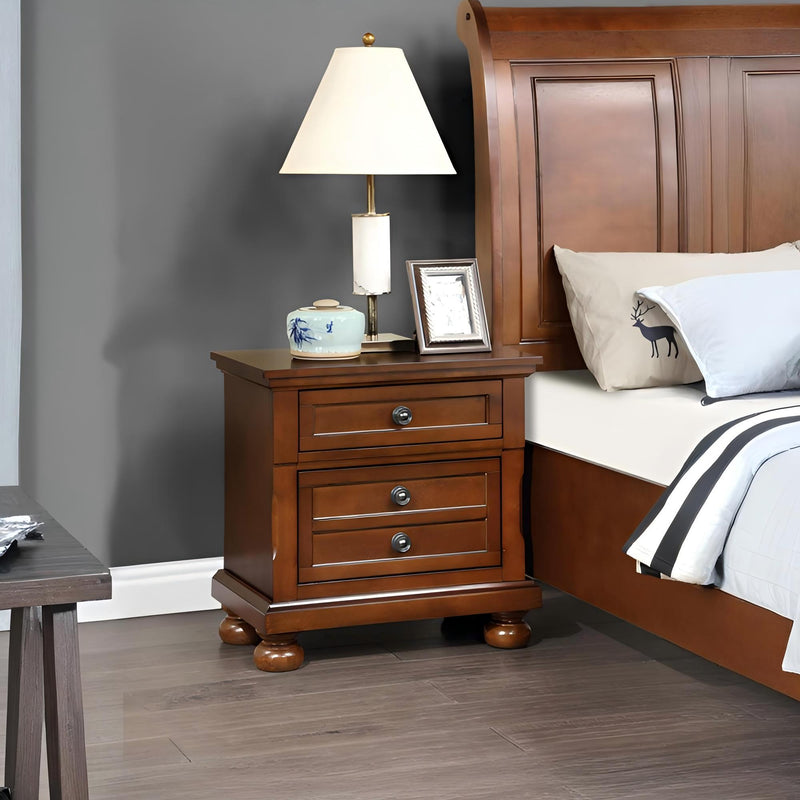 Cherry wood accent nightstand by Glory Furniture with a single drawer and open shelf for bedroom storage.