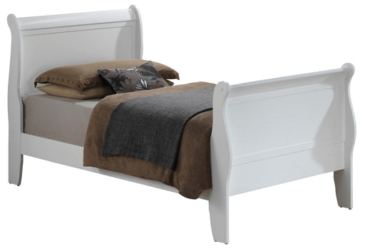 Glory Furniture Panel Sleigh Bed with curved headboard and footboard in dark wood finish, showcasing elegant bedroom furniture design.