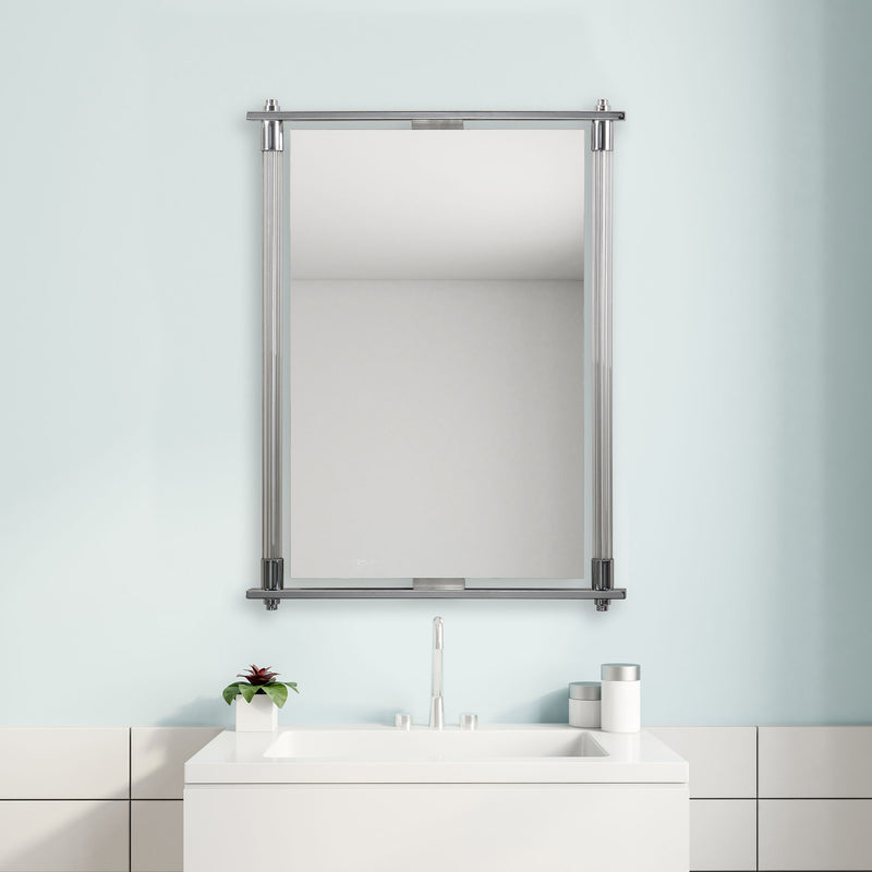 Uttermost Adara pearl silver vanity mirror with a sleek, modern framed design, reflecting a stylish and elegant bathroom or bedroom decor