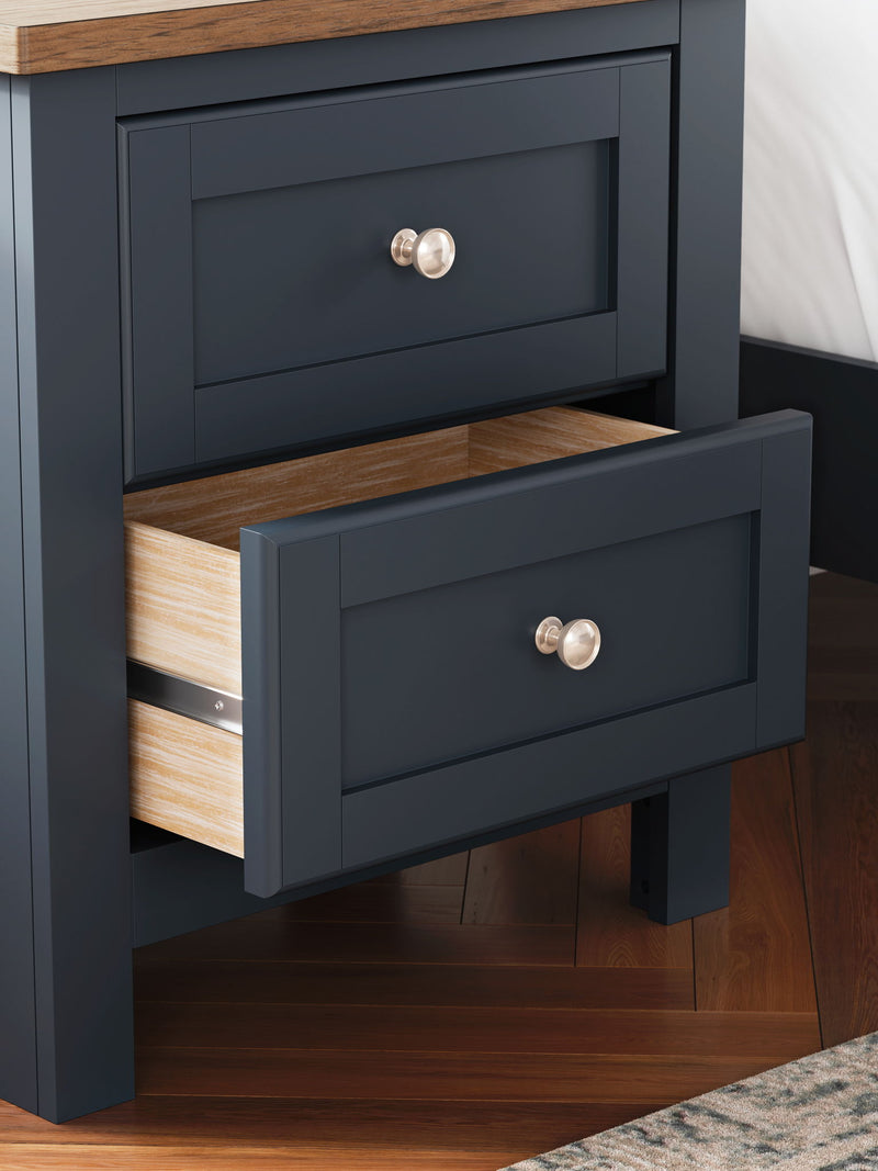 Landocken - Two Drawer Night Stand - Brown / Blue - R&R Furniture Gallery (Fountain Valley, CA)