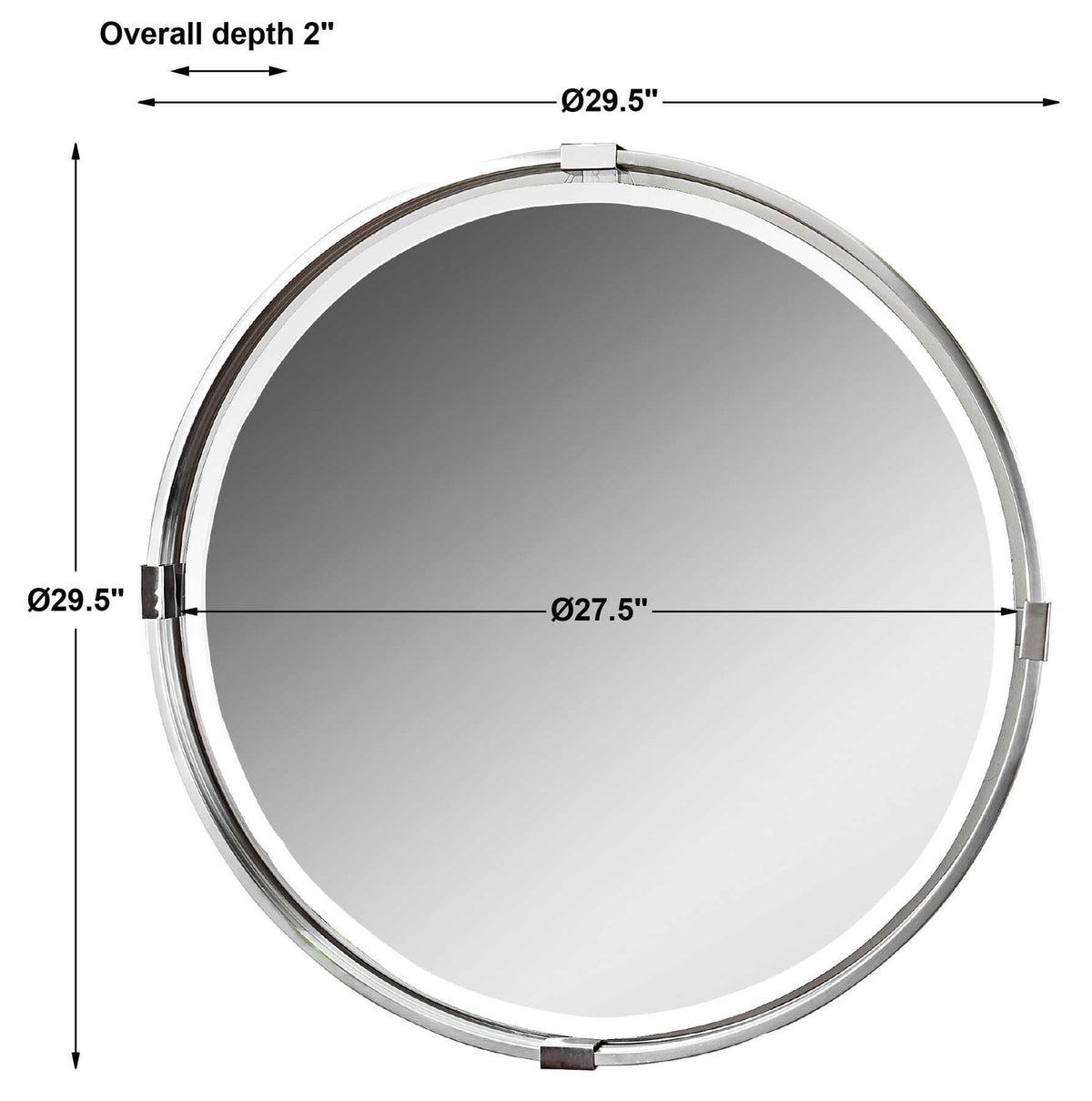Uttermost Tazlina round wall mirror with brushed nickel finish, featuring a sleek, modern design and a smooth reflective surface.