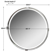 Uttermost Tazlina round wall mirror with brushed nickel finish, featuring a sleek, modern design and a smooth reflective surface.