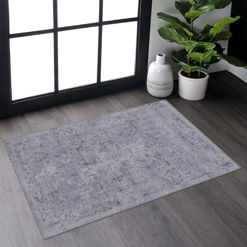 Maval - 2' X 3' Washable Area Rug - Blue / Cream - R&R Furniture Gallery (Fountain Valley, CA)