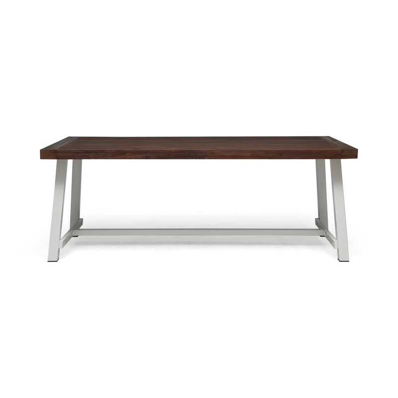Noble House Equilibrium outdoor dining table with wooden frame and slat top, ideal for patio or garden dining spaces.