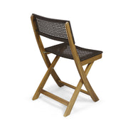 Noble House bistro foldable armless chair with wicker backrest, wood frame, and cushioned seat for outdoor or indoor use.