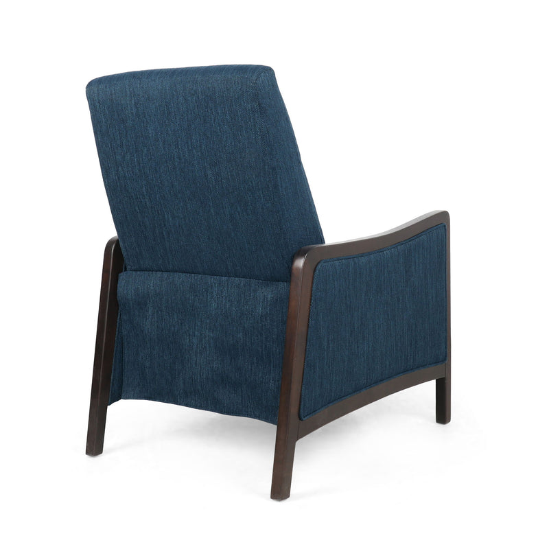 Noble House Drury contemporary fabric upholstered pushback recliner with cushioned seat and back in a modern design.