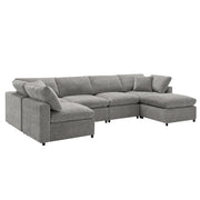 Modern Luxe & Co. modular cloud sofa bed with six seats, ottoman, U-shape, convertible sleeper for stylish living room seating.