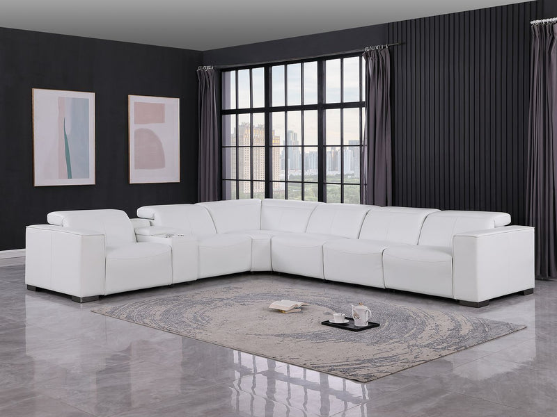 1208 - 7 Piece L-Shaped Leather Reclining Sectional With 4 Power Recliners - R&R Furniture Gallery (Fountain Valley, CA)