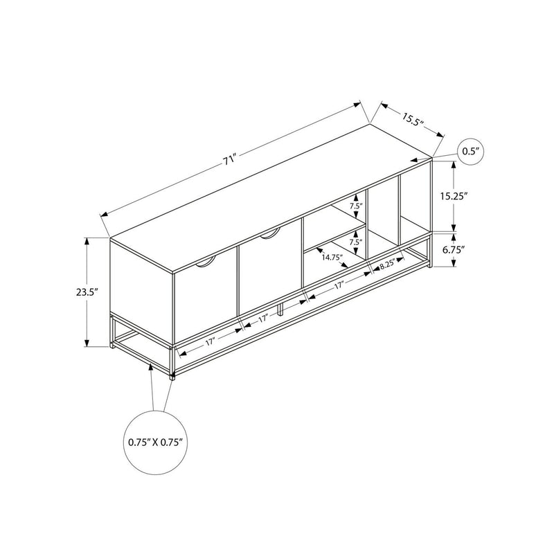 8th Street black TV stand with open and closed shelves, living room storage cabinet for media and electronics.